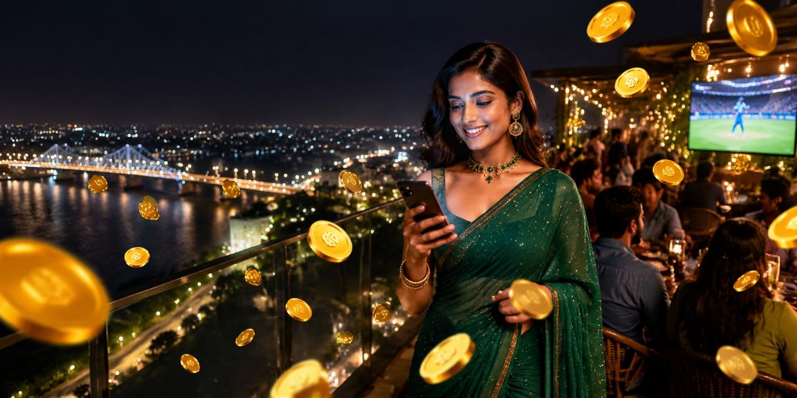 Jackpot coins and betting chips on Teen Patti table